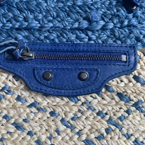 Balenciaga Blue Raffia & Leather Panier Basket Tote - Picture 11 of 13